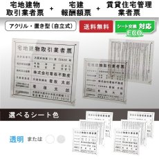 画像1: 宅地建物取引業者登録票＋宅建報酬額票(令和6年7月改訂版)+賃貸住宅管理業者票アクリル置き型(自立式)セット3枚セット (1)