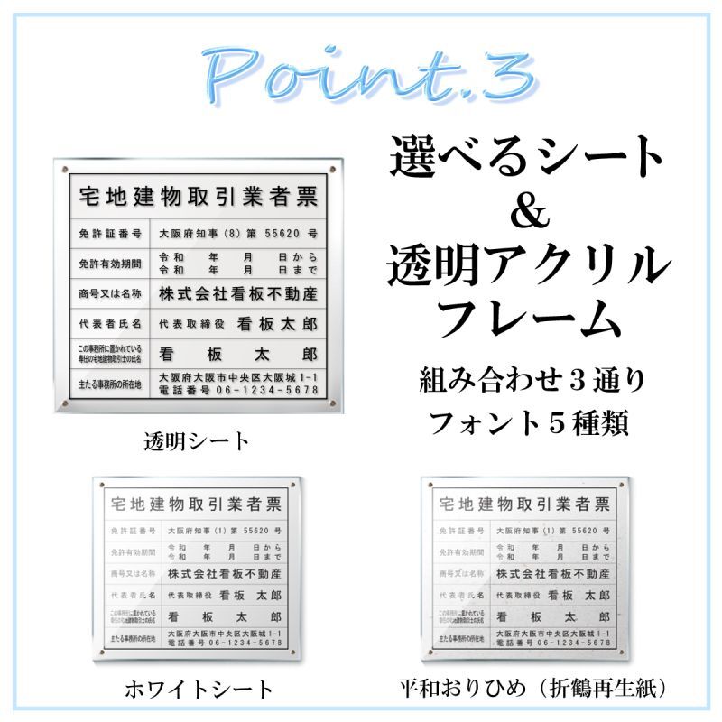 宅地建物取引業者登録票＋宅建報酬額票(令和元年改訂版)アクリル置き型(自立式)セット